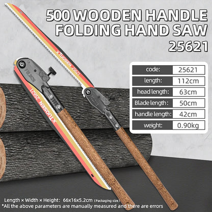 112CM Outdoor Folding Saw - Manganese Steel Pruning Saw for Wood Cutting Extended Hand Saw with Wood Handle Tuck's Performance