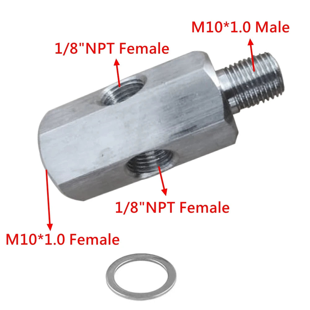 1/8'' BSPT & 1/8'' NPT & M10 Stainless Steel Oil Pressure Sensor Connector Joint to NPT Tee Adapter Turbo Accessories Adapter Tuck's Performance