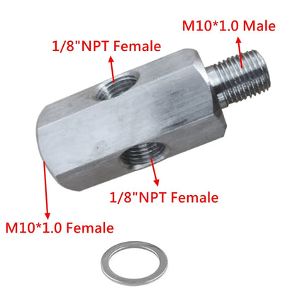 1/8'' BSPT & 1/8'' NPT & M10 Stainless Steel Oil Pressure Sensor Connector Joint to NPT Tee Adapter Turbo Accessories Adapter Tuck's Performance