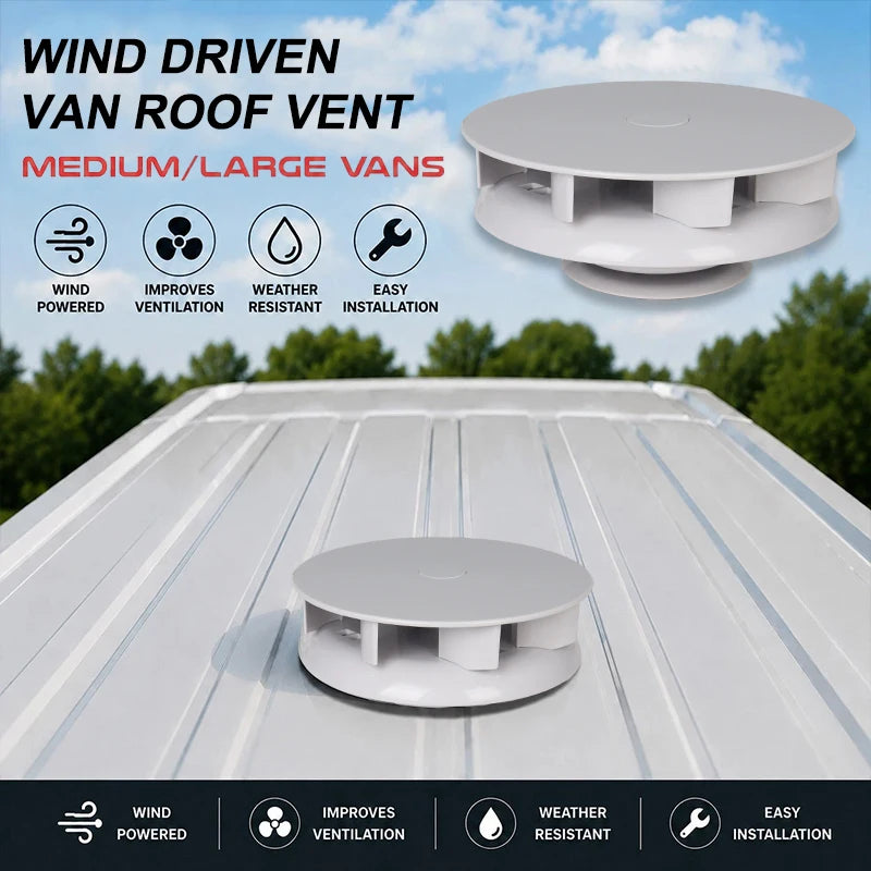 Wind-driven roof vent - white, on a van roof