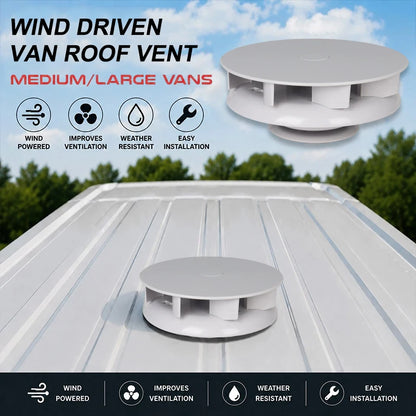 Wind-driven roof vent - white, on a van roof