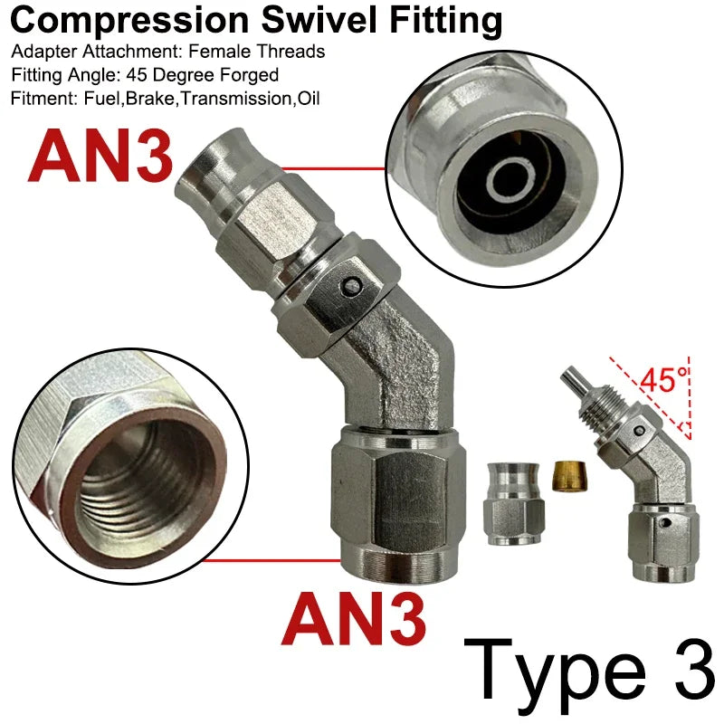 2X Stainless Steel 3AN Motorcycle Motor Bike Hydraulic Brake Oil Hose Line Banjo Fitting 10MM 0/28/45/90° Brake Hose End Adapter Tuck's Performance