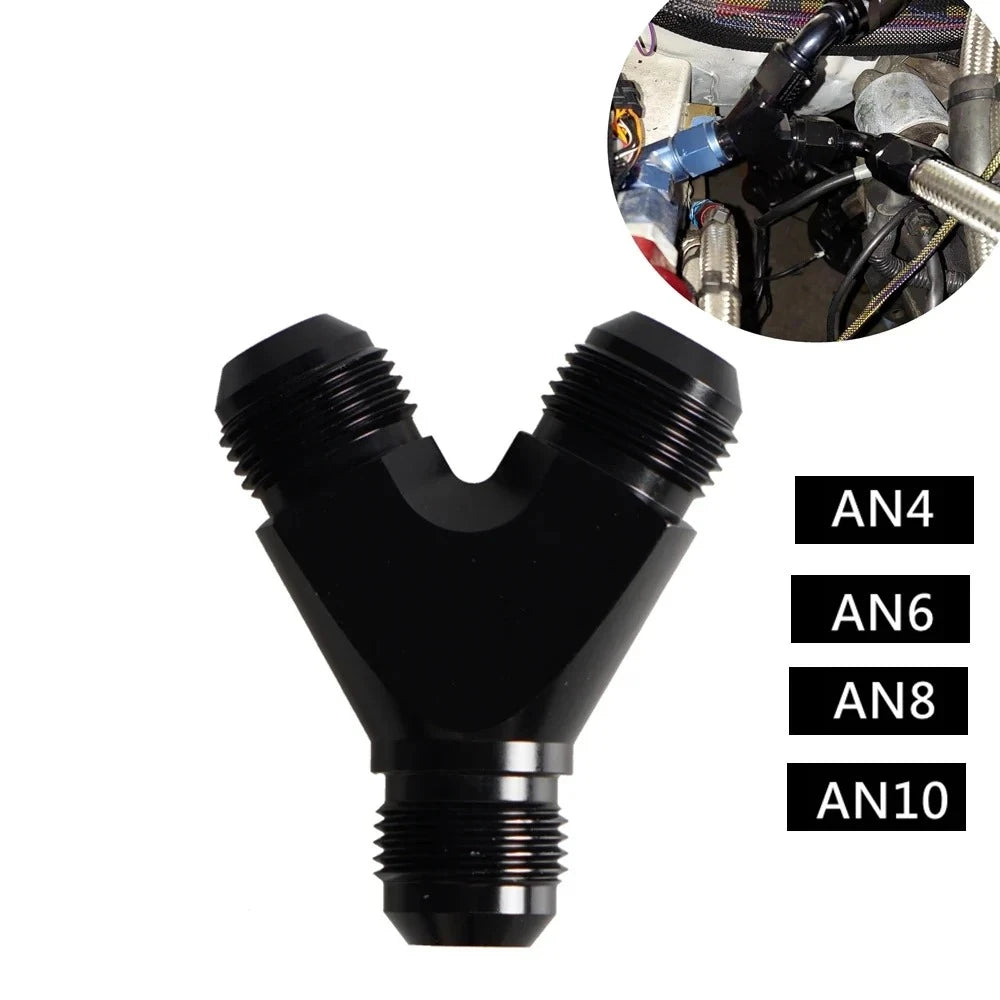 High Quality AN4 AN6 AN8 AN10 Y Adapter Block Male Thread Fuel Hose Fitting Adapters Tee Oil Pipe Joint Universal Aluminium Tuck's Performance