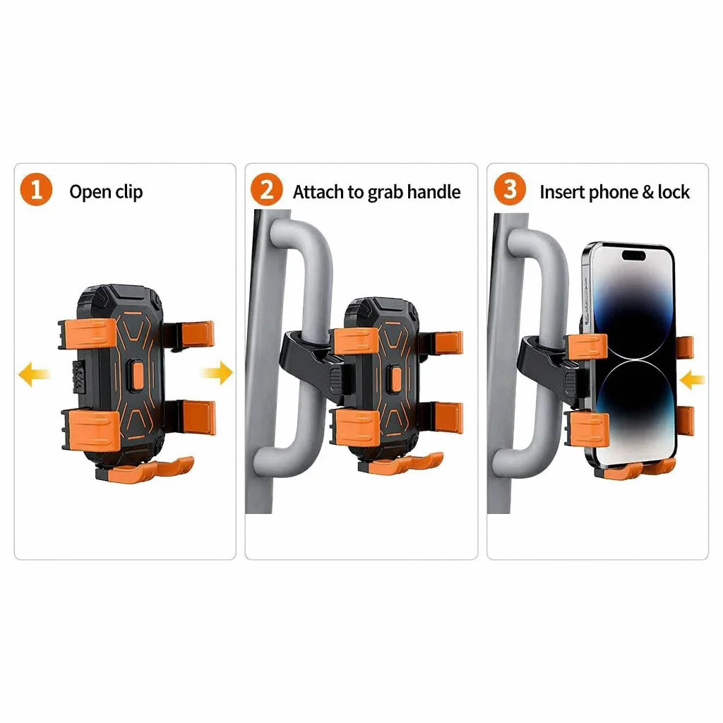 How to fit the phone mount to a grab handle in three steps
