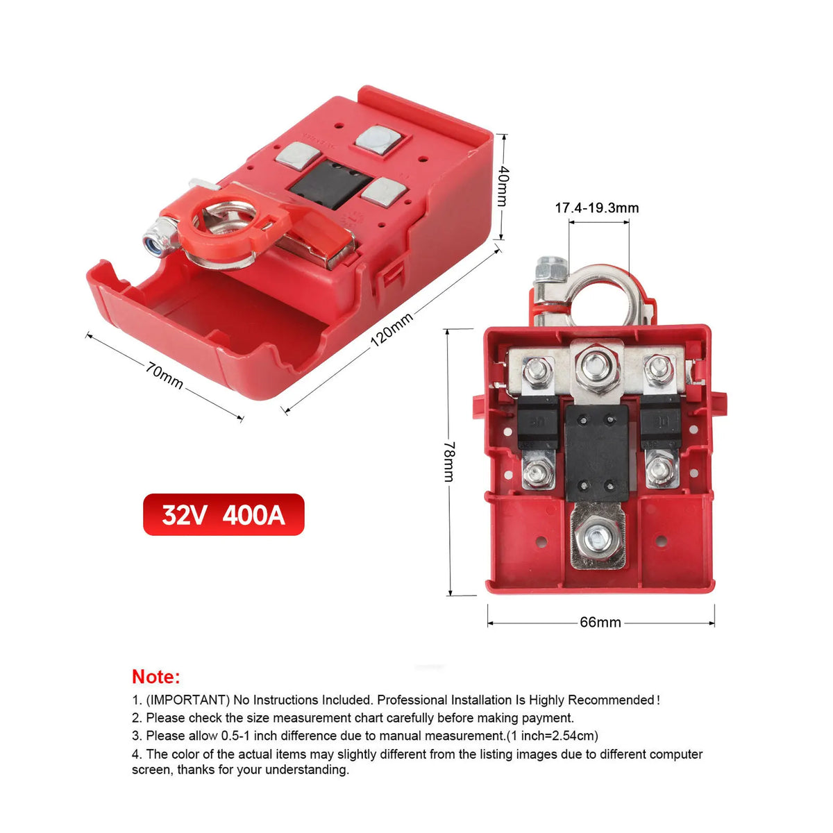 Fused Battery Distribution Terminal (32V 400A) – Quick-Connect Positive Post 3-Way Outlet – M8 + 2x M5 Studs Tuck's Performance