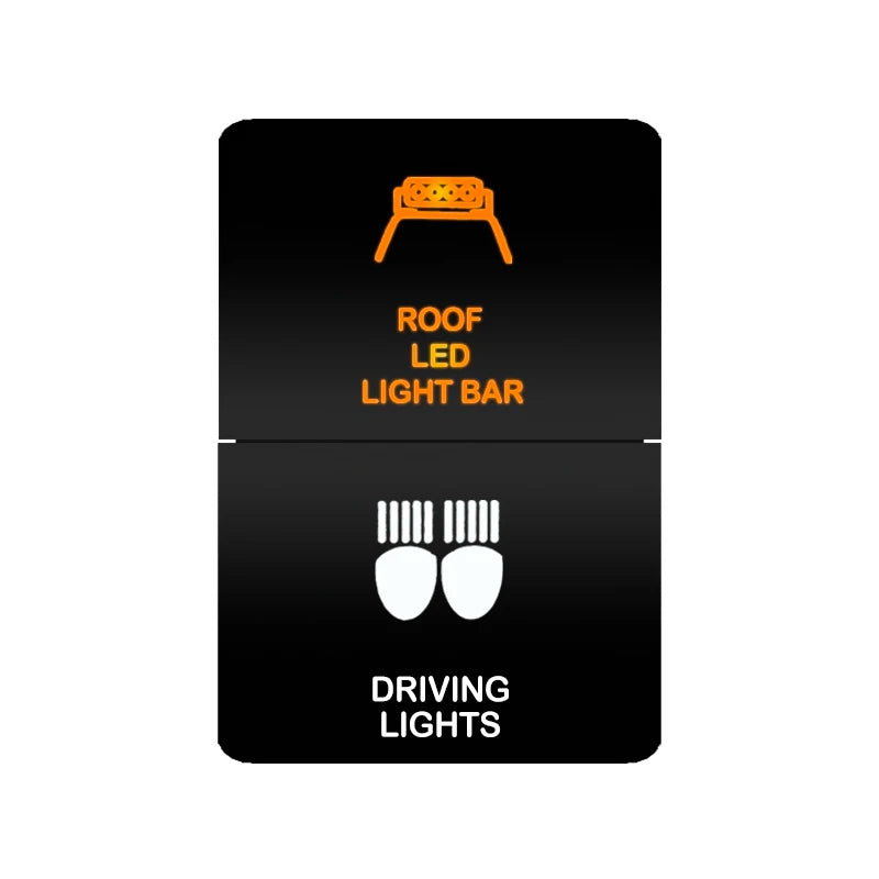 Dual push switch roof LED light bar and driving lights