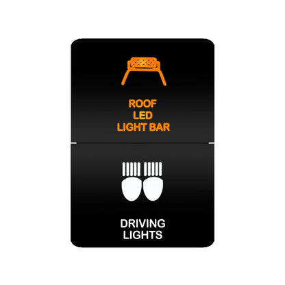 Dual push switch roof LED light bar and driving lights