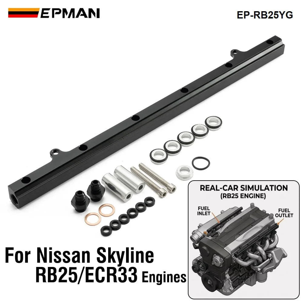 EPMAN Aluminium Billet Top Feed Injector Fuel Rail Turbo Kit Black High Quality For Nissan Skyline RB25 ECR33 EP-RB25YG Tuck's Performance