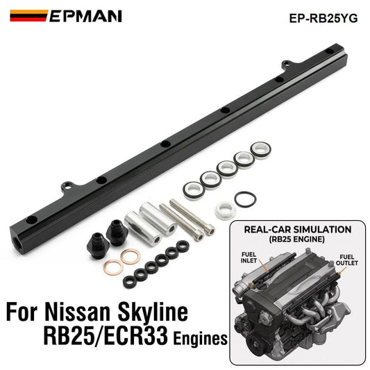 EPMAN Aluminium Billet Top Feed Injector Fuel Rail Turbo Kit Black High Quality For Nissan Skyline RB25 ECR33 EP-RB25YG Tuck's Performance