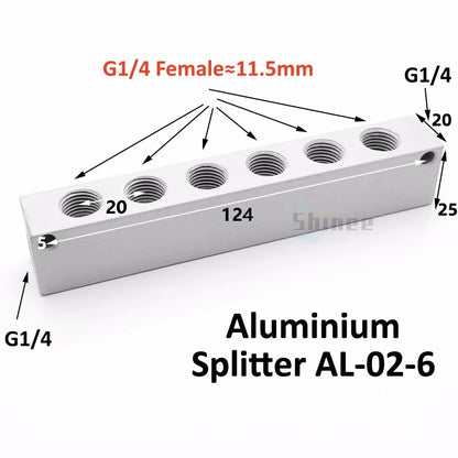 Aluminium Splitter 1/8" 1/2" BSP Internal Thread Port 2 3 4 5 6 7 8 9 10 Way 1/4 Pneumatic Air Manifold Distributor Connector Tuck's Performance