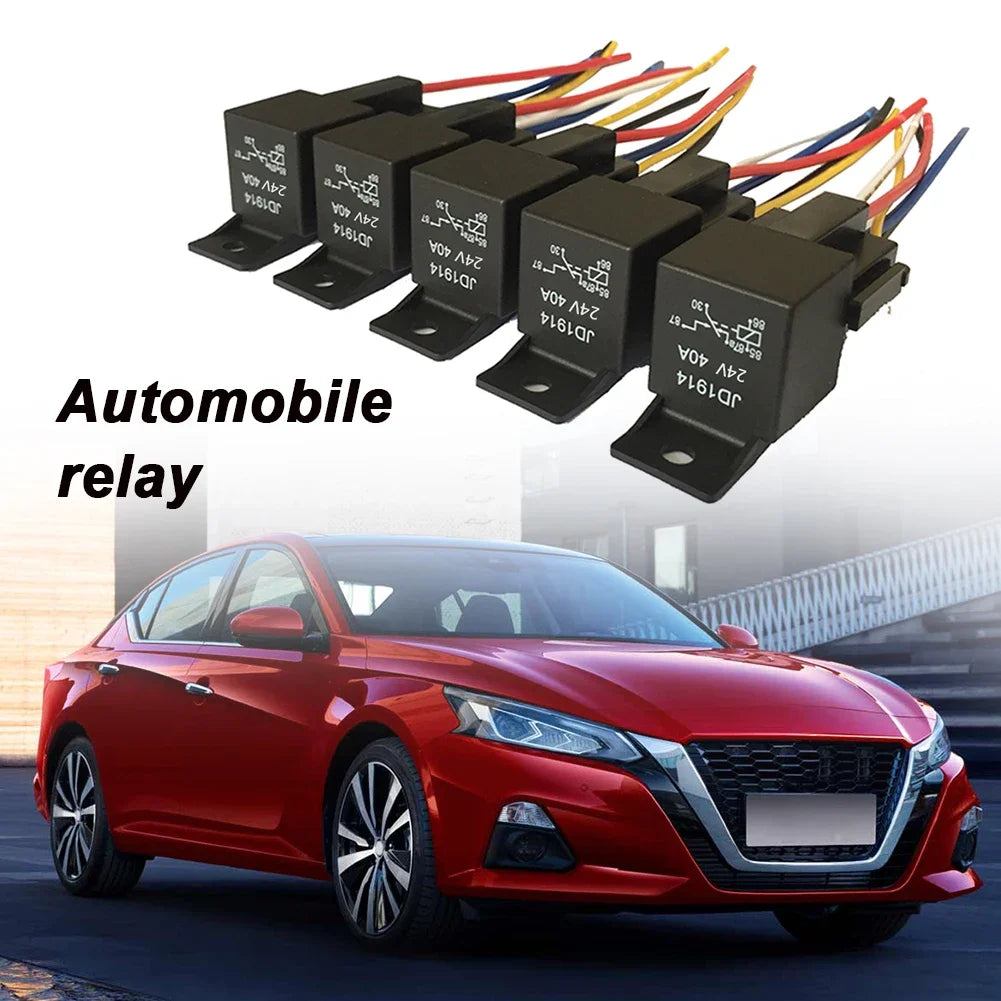 5Pcs Waterproof Automotive Relay 12V 24V 5Pin 40A Car Relay with Black Red Copper Terminal Auto Relay Socket SPDT Harness Cable Tuck's Performance