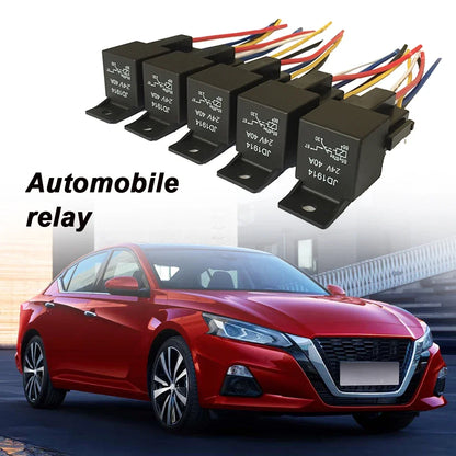 5Pcs Waterproof Automotive Relay 12V 24V 5Pin 40A Car Relay with Black Red Copper Terminal Auto Relay Socket SPDT Harness Cable Tuck's Performance