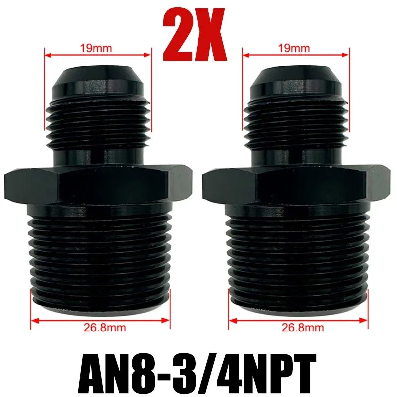 2X Flare Male AN4 AN6 AN8 AN10 AN12 To 1/4NPT 1/8NPT 3/8NPT 3/4 NPT Thread Straight Fittings Fuel Oil Cooler Hose Pipe Adapter Tuck's Performance