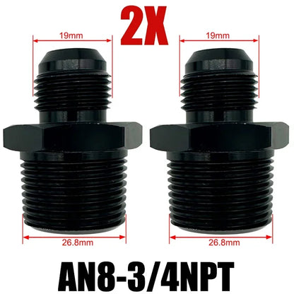 2X Flare Male AN4 AN6 AN8 AN10 AN12 To 1/4NPT 1/8NPT 3/8NPT 3/4 NPT Thread Straight Fittings Fuel Oil Cooler Hose Pipe Adapter Tuck's Performance
