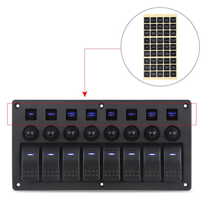 8 gang marine rocker switch panel with circuit breakers - blue LED