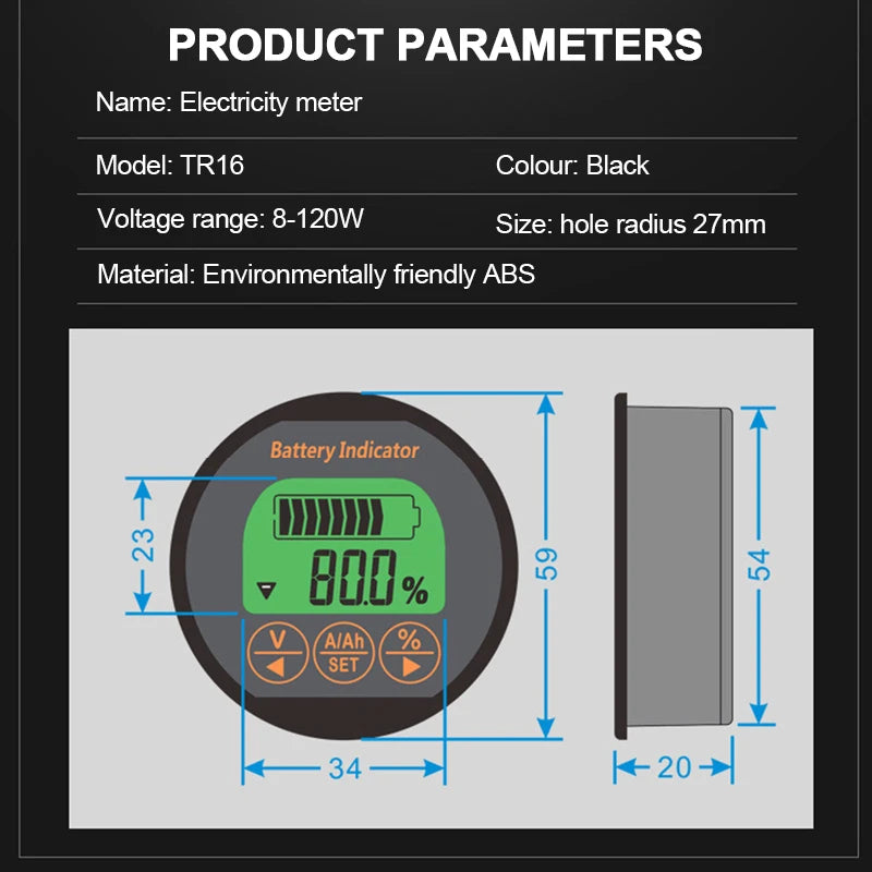 TR16 DC 8-100V Battery Tester 50A 100A 350A Battery Capacity Tester Digital Waterproof Ammeter Voltmeter with Memory Function Tuck's Performance
