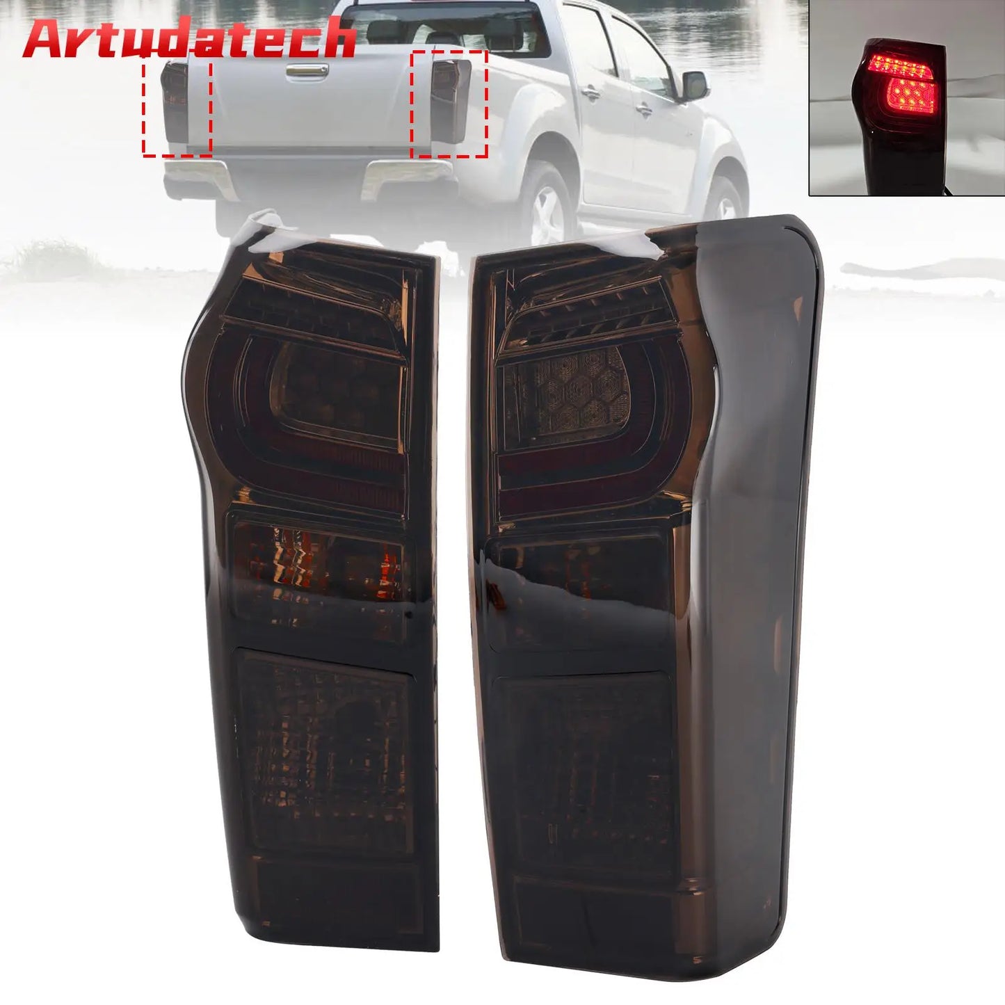 Pair of LED tail lights for Isuzu D-MAX 2012-2019, chrome housing