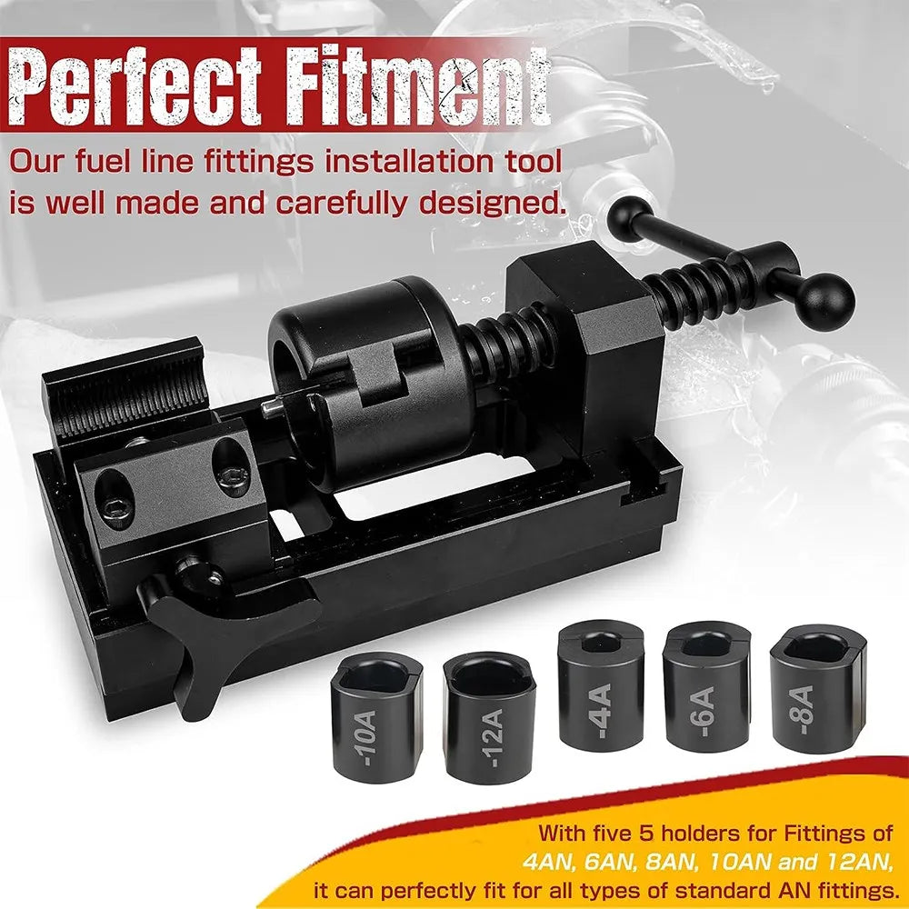 Fuel Line Fittings Installation Tool Kit, Aluminum Alloy Rotary Fuel Hose Connection Bracket For 4AN 6AN 8AN 10AN 12AN Connector Tuck's Performance