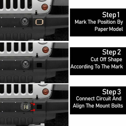 Flush mount LED pod installation steps in a Jeep Wrangler bumper