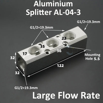 Aluminium Splitter 1/8" 1/2" BSP Internal Thread Port 2 3 4 5 6 7 8 9 10 Way 1/4 Pneumatic Air Manifold Distributor Connector Tuck's Performance