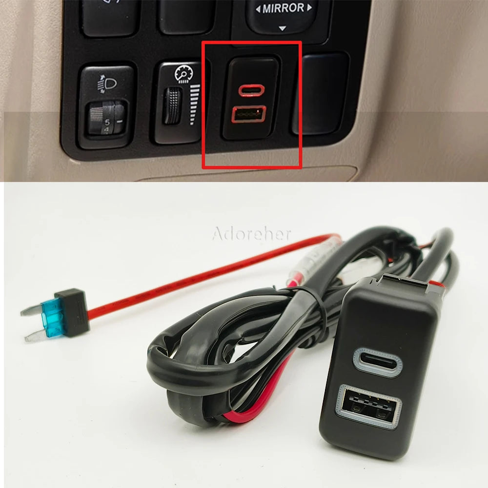 Dual USB and USB-C charger socket for Prado 120 Series