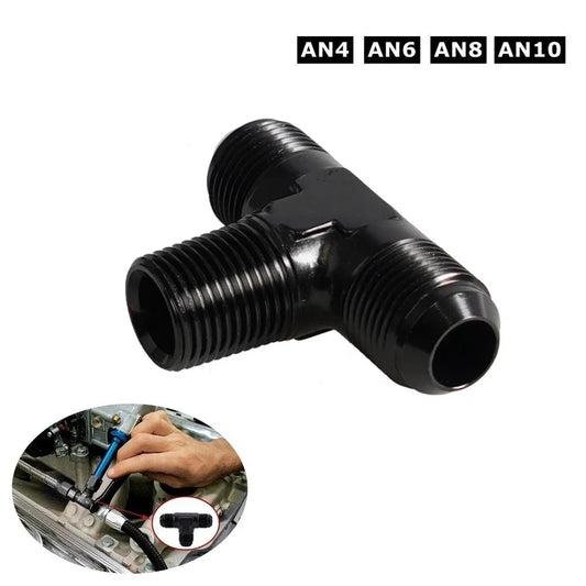 Aluminum Junction Coupler Hose Adapter Hose Tee T-piece Adapter Connector Fitting Thread AN4 AN6 AN8 AN10 Black Tuck's Performance