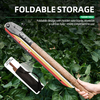 112CM Outdoor Folding Saw - Manganese Steel Pruning Saw for Wood Cutting Extended Hand Saw with Wood Handle Tuck's Performance