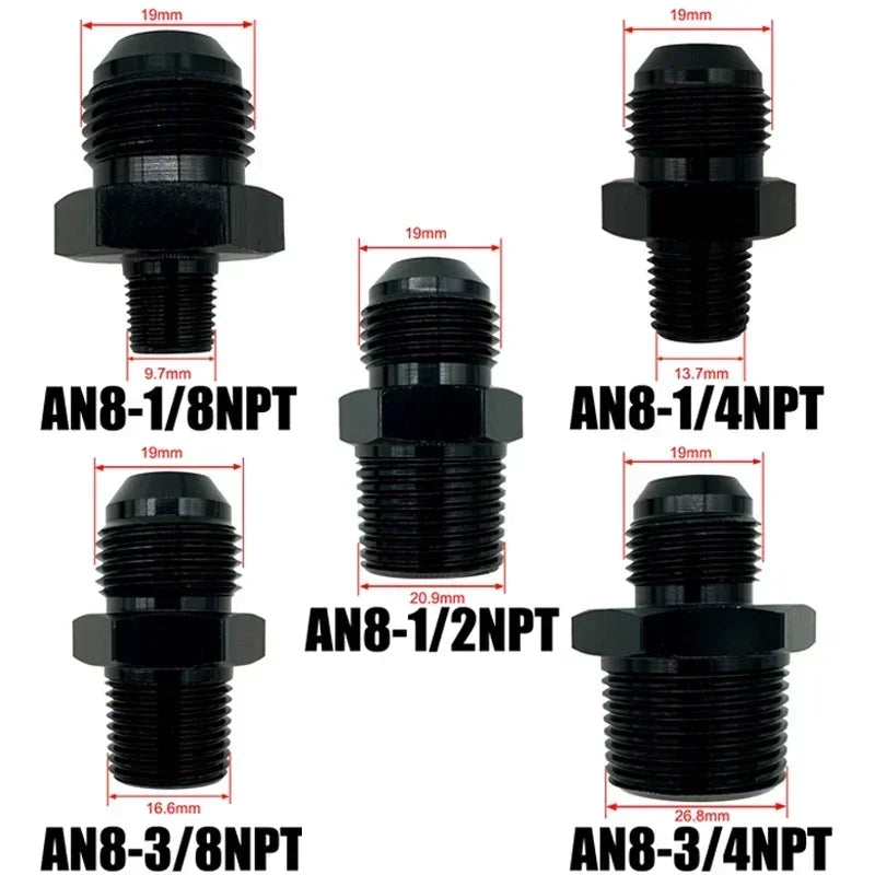 2X Flare Male AN4 AN6 AN8 AN10 AN12 To 1/4NPT 1/8NPT 3/8NPT 3/4 NPT Thread Straight Fittings Fuel Oil Cooler Hose Pipe Adapter Tuck's Performance