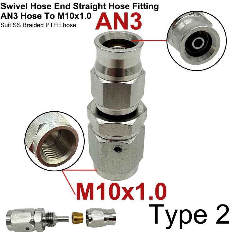 2X Stainless Steel 3AN Motorcycle Motor Bike Hydraulic Brake Oil Hose Line Banjo Fitting 10MM 0/28/45/90° Brake Hose End Adapter Tuck's Performance