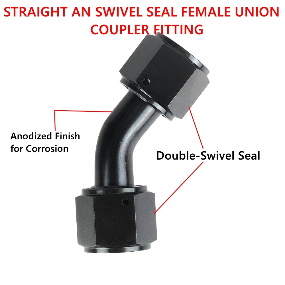 4AN 6AN 8AN 10AN Female to AN Female Union Straight 0 45 90 Degrees Swivel Hose End Fitting Adaptors Aluminum Oil Fuel Connector Tuck's Performance