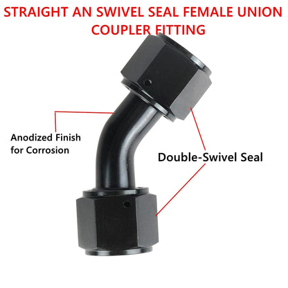 4AN 6AN 8AN 10AN Female to AN Female Union Straight 0 45 90 Degrees Swivel Hose End Fitting Adaptors Aluminum Oil Fuel Connector Tuck's Performance