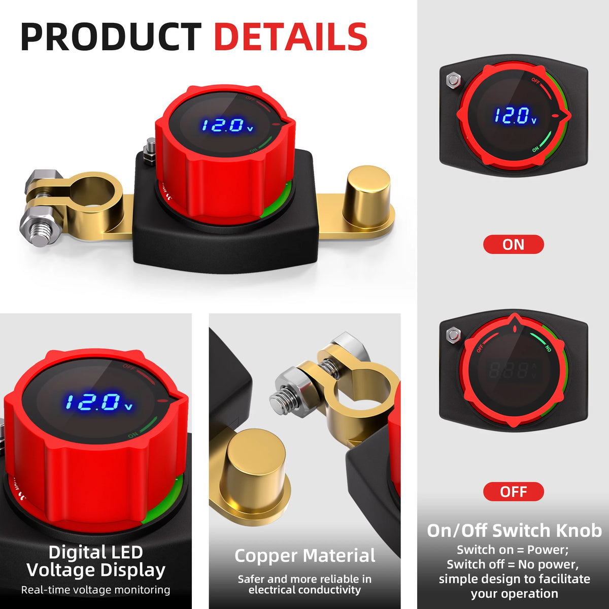 12V / 24V Battery Disconnect Switch Master Isolator Kill Switch for Car RV Boat Tuck's Performance