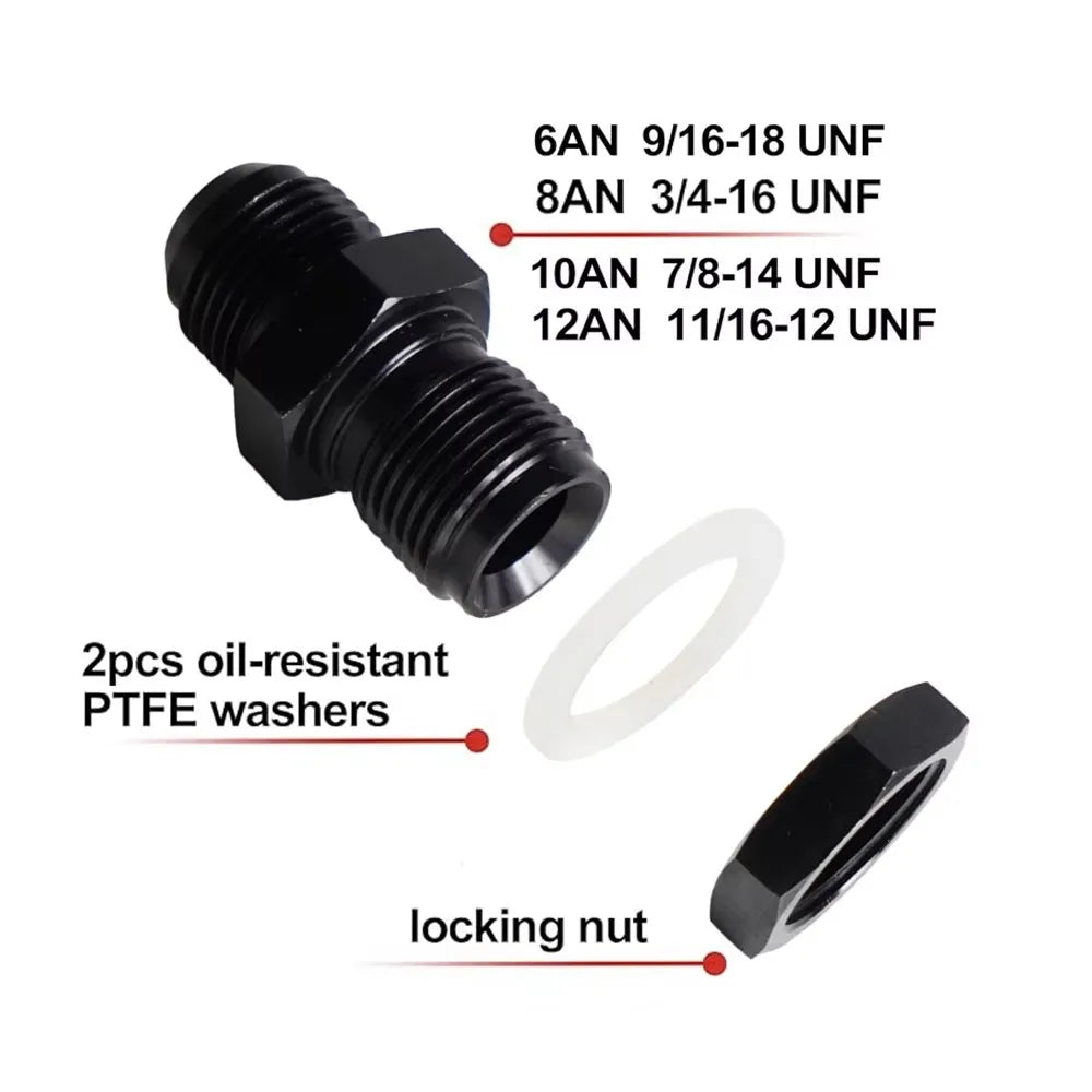 Male AN6 AN8 AN10 AN12 Flare Fuel Cell Tank Adapter Bulkhead Fitting Straight with Washer Black Aluminum Straight Tuck's Performance