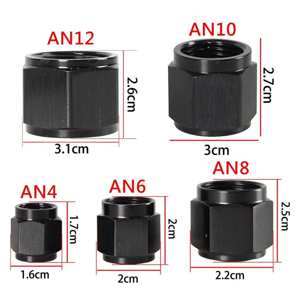 1PC AN4 AN6 AN8 AN10 AN12 Adapter Female Flare End Cap Plug Tube Fitting Hex Head Port Fitting Aluminum Black Tuck's Performance