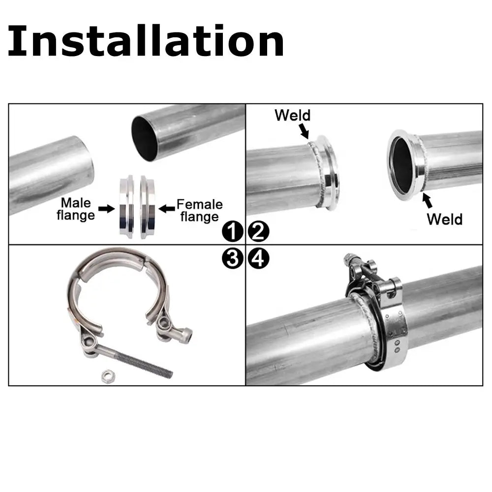 2" 2.5" 3" 3.5" 4" V-Band Clamp With Flange Male Female Fit for Exhaust System, Turbocharger, Downpipe, Muffler Tuck's Performance
