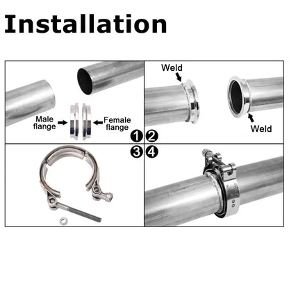 2" 2.5" 3" 3.5" 4" V-Band Clamp With Flange Male Female Fit for Exhaust System, Turbocharger, Downpipe, Muffler Tuck's Performance