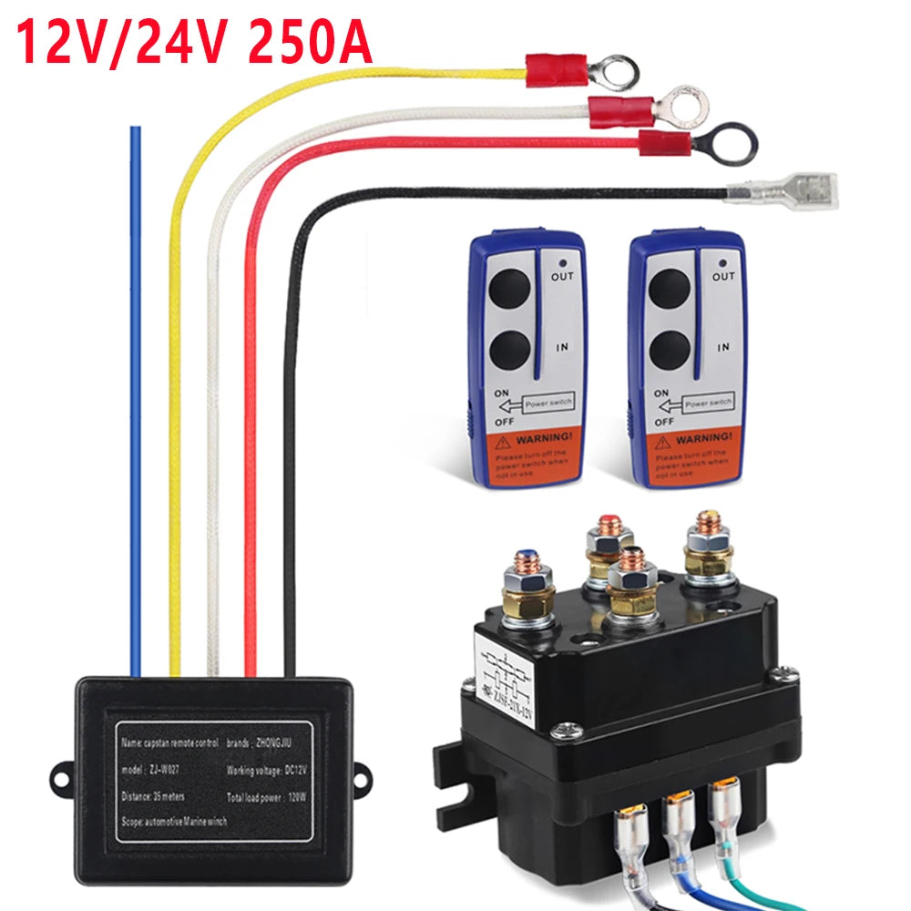 12V/24V 250A Winch Solenoid Relay & Remote Kit image 1