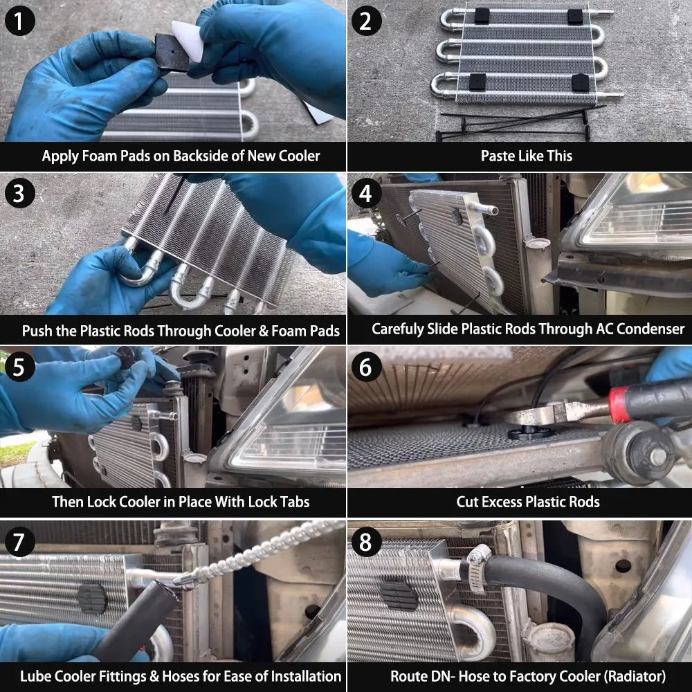 2 Row 4 Row 6 Row 8 Row 10Row 16Row Universal Remote Transmission Oil Cooler Auto-Manual Radiator Converter Aluminum Kit Tuck's Performance