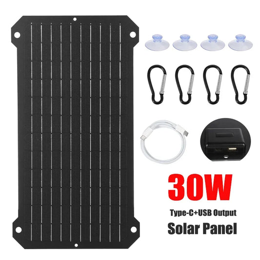 Portable Solar Panel 30W - Monocrystalline, USB & USB-C Tucks Performance