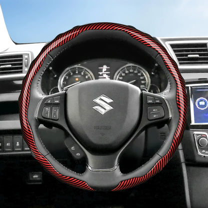 Suitable for Suzuki Carbon Fiber Texture Steering Wheel Cover Snap-On Wave-Shaped Sports Design Protective Case Alto S-Presso Celerio Ignis Swift Dzire Baleno Fronx Vitara E Vitara Grand S-Cross Jimny Xl7 Tuck's Performance