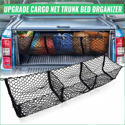3 pocket cargo net fitted in a ute tub holding bags
