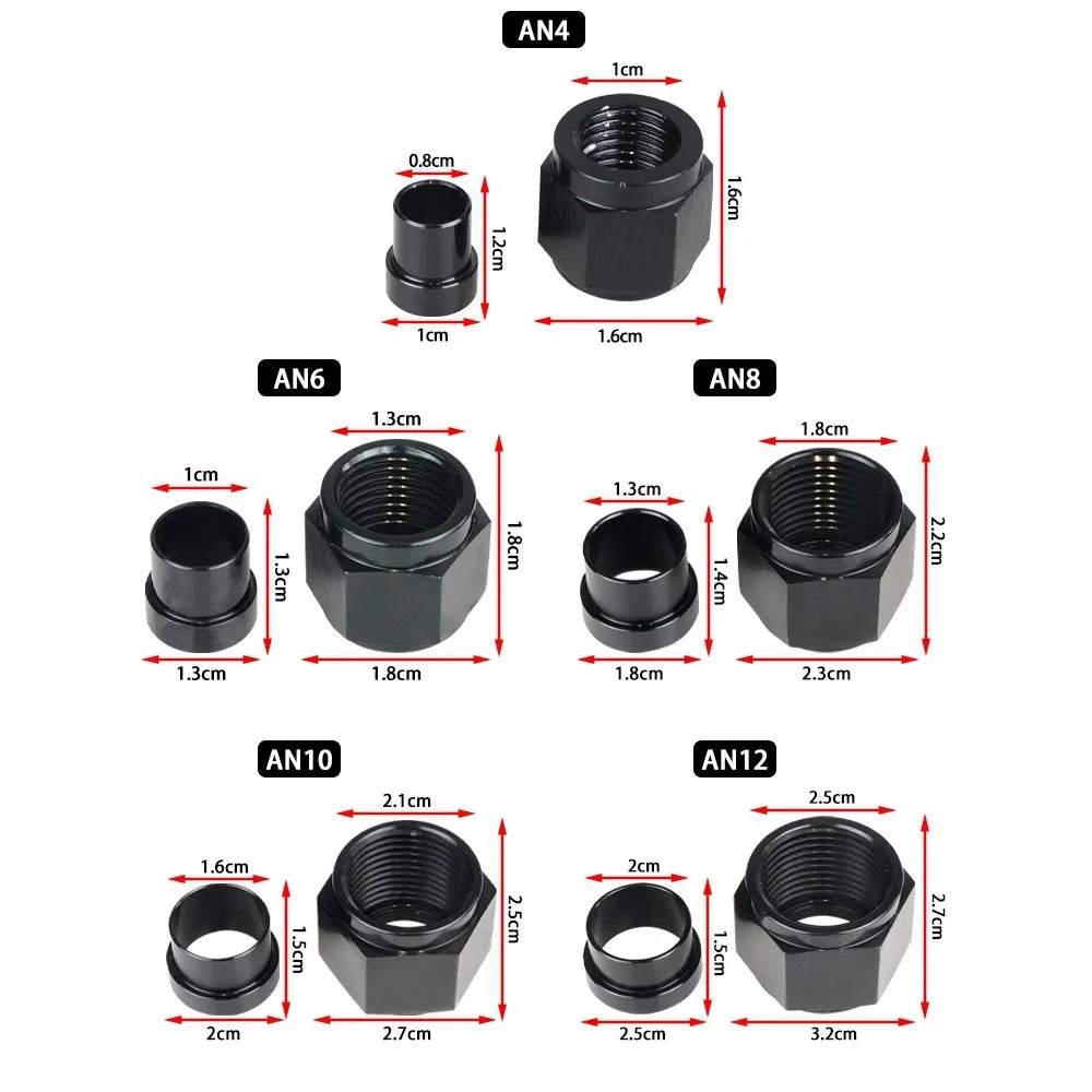4AN 1/4 6AN 3/8 8AN 1/2 12AN 3/4 10AN Female to 5/8"Hardline Tube Nut and Sleeve Fitting Adapter Aluminum Tube Hose Line Fitting Tuck's Performance
