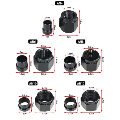 4AN 1/4 6AN 3/8 8AN 1/2 12AN 3/4 10AN Female to 5/8"Hardline Tube Nut and Sleeve Fitting Adapter Aluminum Tube Hose Line Fitting Tuck's Performance
