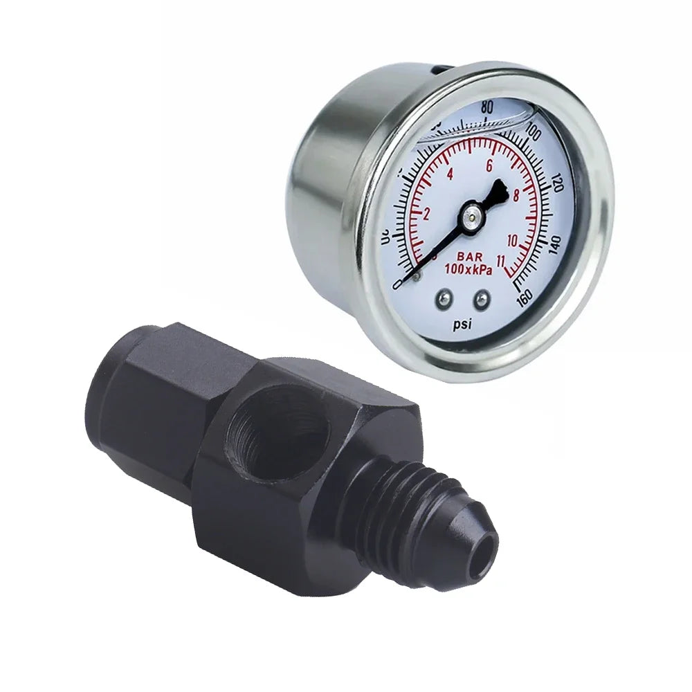 Universal Fuel Pressure Gauge Liquid 0-100psi Oil Press Gauge 1/8" NPT with Fuel Pressure Take Off Fitting AN6 AN8 AN10 Adapter Tuck's Performance