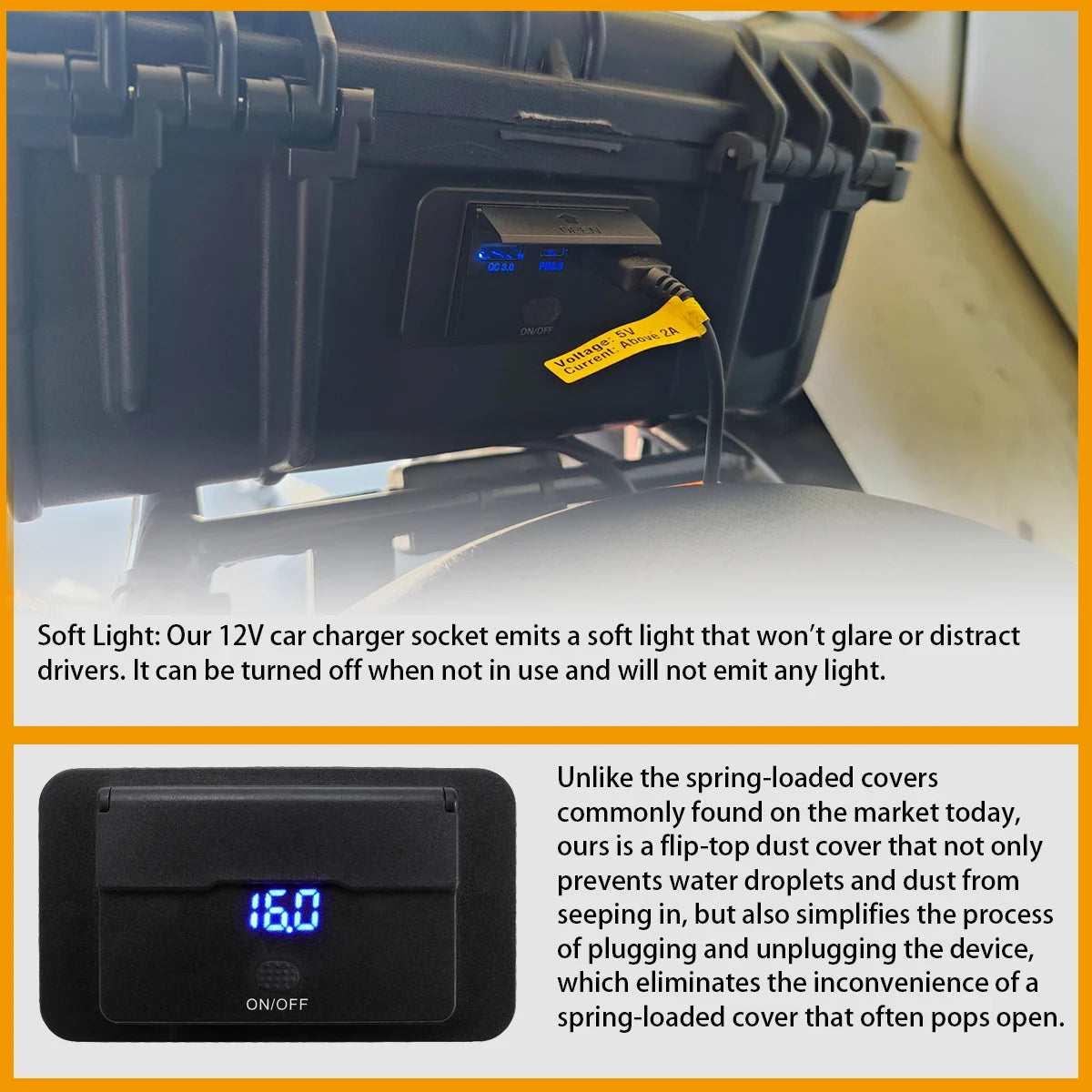 12V USB Outlet Panel Wall Mount, USB-C & Dual QC 3.0 Car Charger Socket with Button Switch for Car Bus RV Truck Boat Tuck's Performance