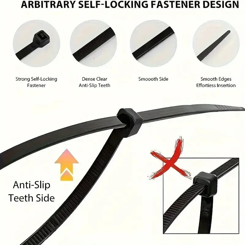 500pcs Black Heavy-duty Nylon Cable Ties - Versatile Sizes for All Your Needs: 4", 6", 8", 10", 12" - High Tensile Strength Tuck's Performance