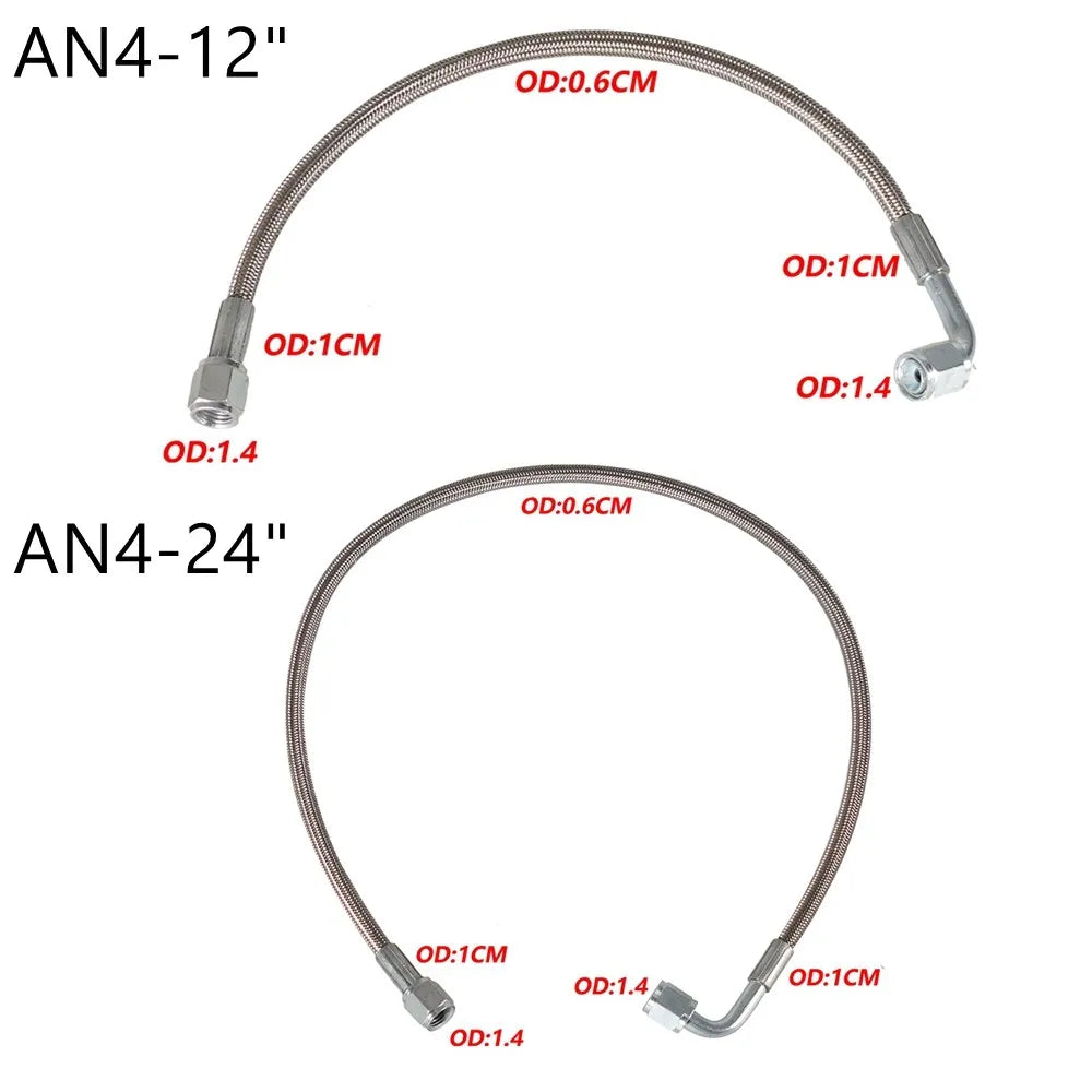 Universal 12' 24' 36' 48'60' AN4 90 Degree X Straight PTFE Turbine Oil Feed Pipe Turbo Oil Feed Line Kit Stainless Steel Braided Tuck's Performance