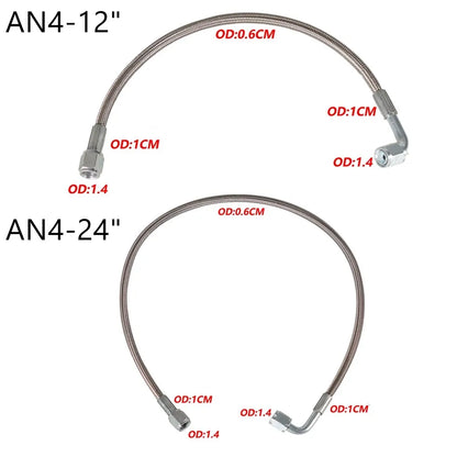 Universal 12' 24' 36' 48'60' AN4 90 Degree X Straight PTFE Turbine Oil Feed Pipe Turbo Oil Feed Line Kit Stainless Steel Braided Tuck's Performance