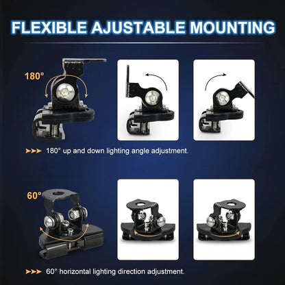 Bonnet light bracket adjustment 180 degrees tilt and 60 degrees swivel