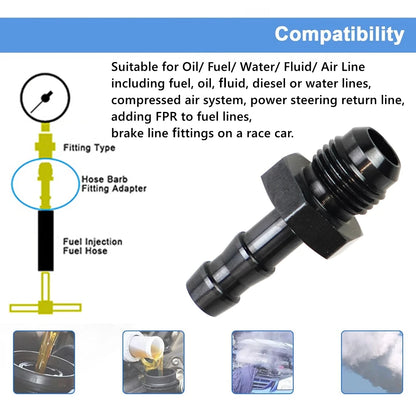 6AN Flare to 3/8" or to 5/16" Hose Barb Adapter Fittings, Aluminum Fuel Line Male 8AN to 1/2" Push On Barb Connector Black Tuck's Performance